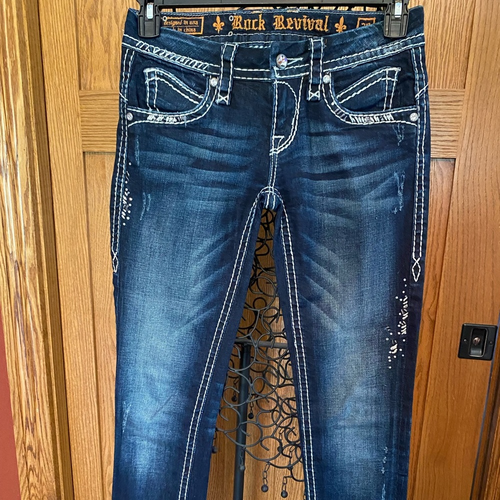 ROCK REVIVAL Women's MAY Stretchable Embellished Low Rise Skinny Jeans 26 NWOT